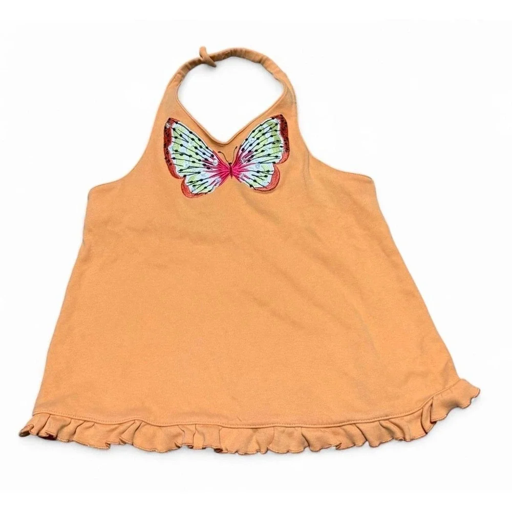 Gymboree Girls Size 6 Butterfly Halter Top Orange Ruffle Y2K Summer